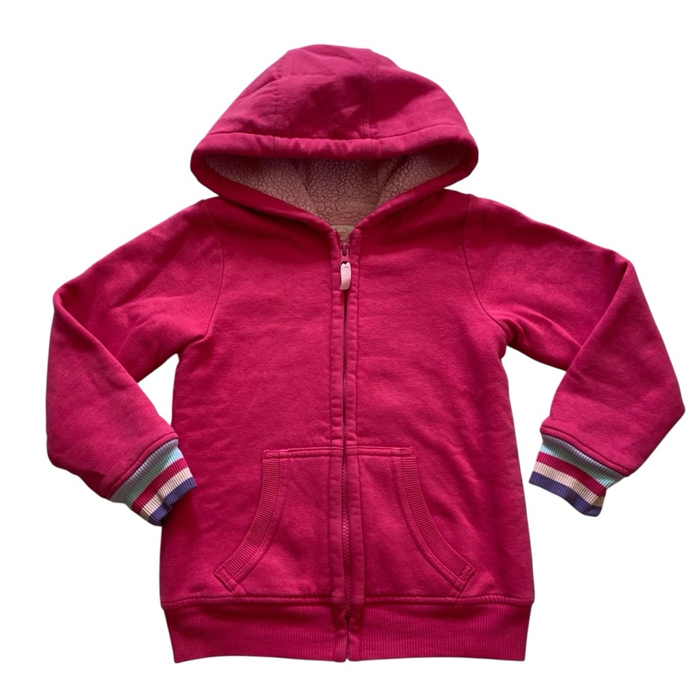 Wonder Nation Girls Full Zip Fleece Lined Pink Hooded Sweatshirt Small 6/6